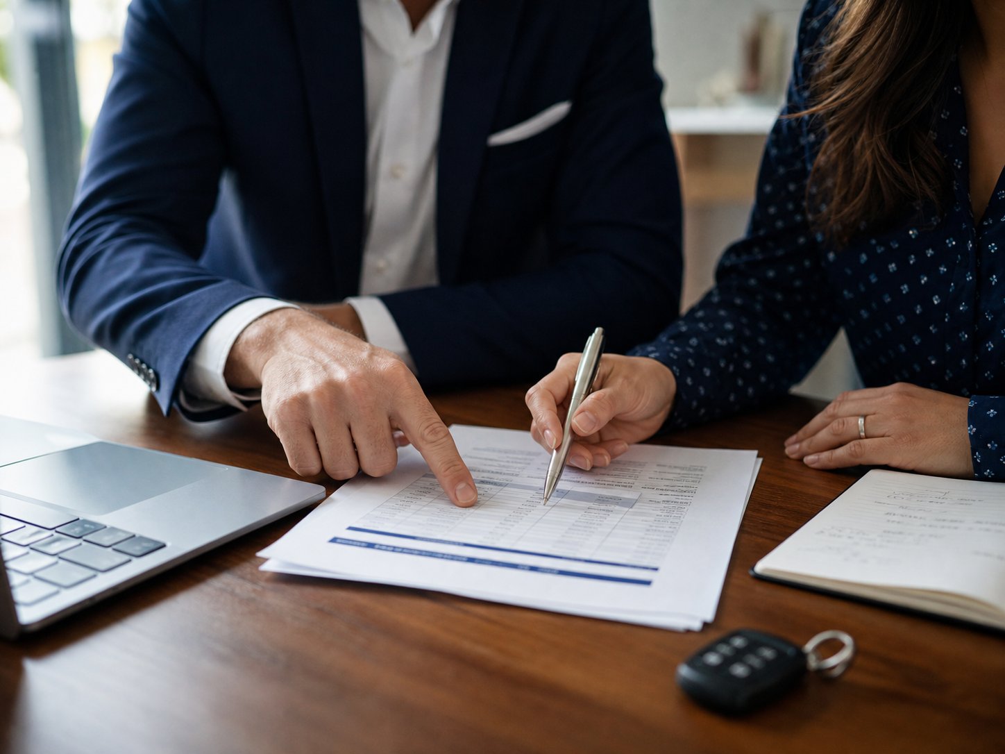 Advisor and client reviewing comparison information at a desk